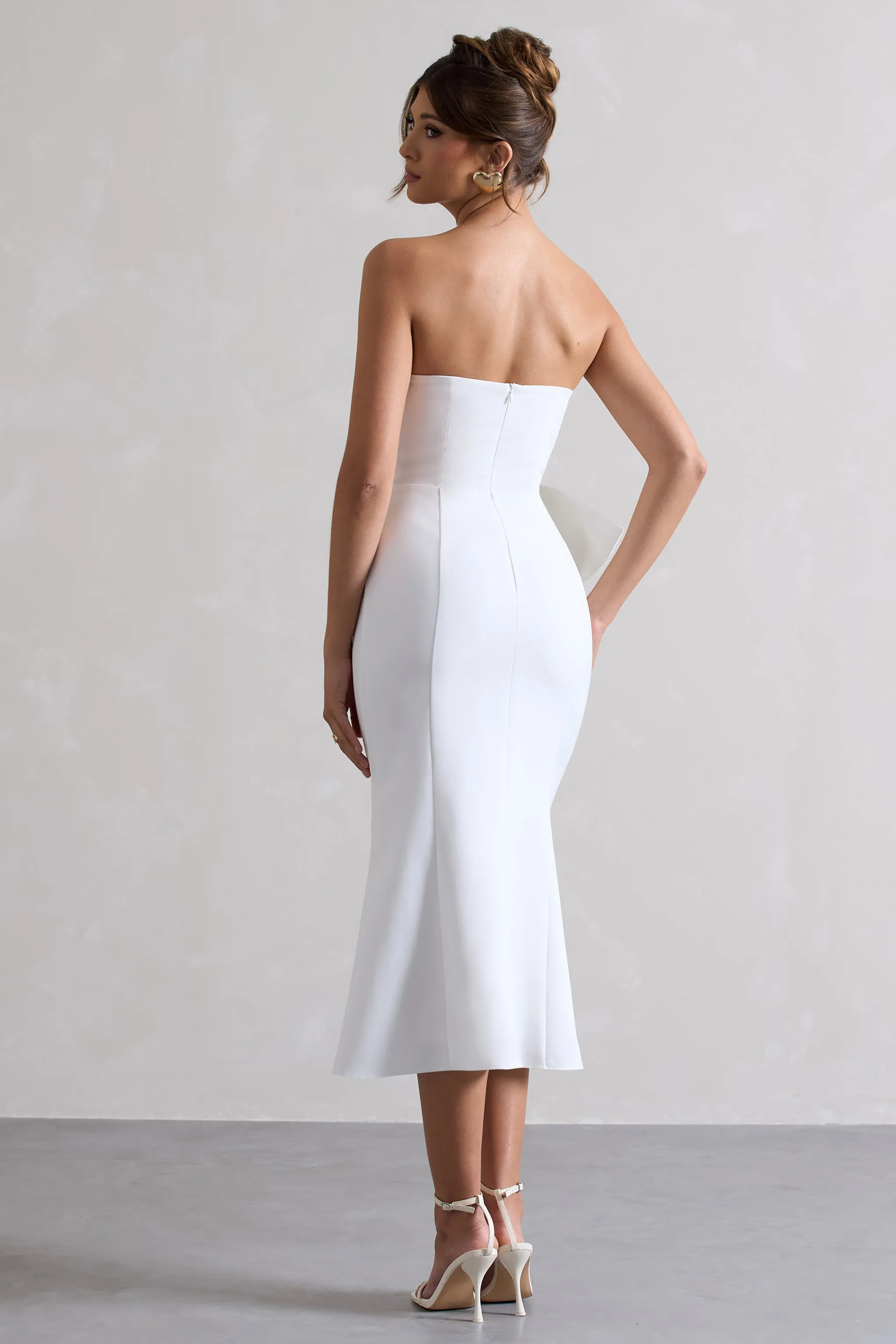 To Me | White Bandeau Midi Dress With Oversized Bow