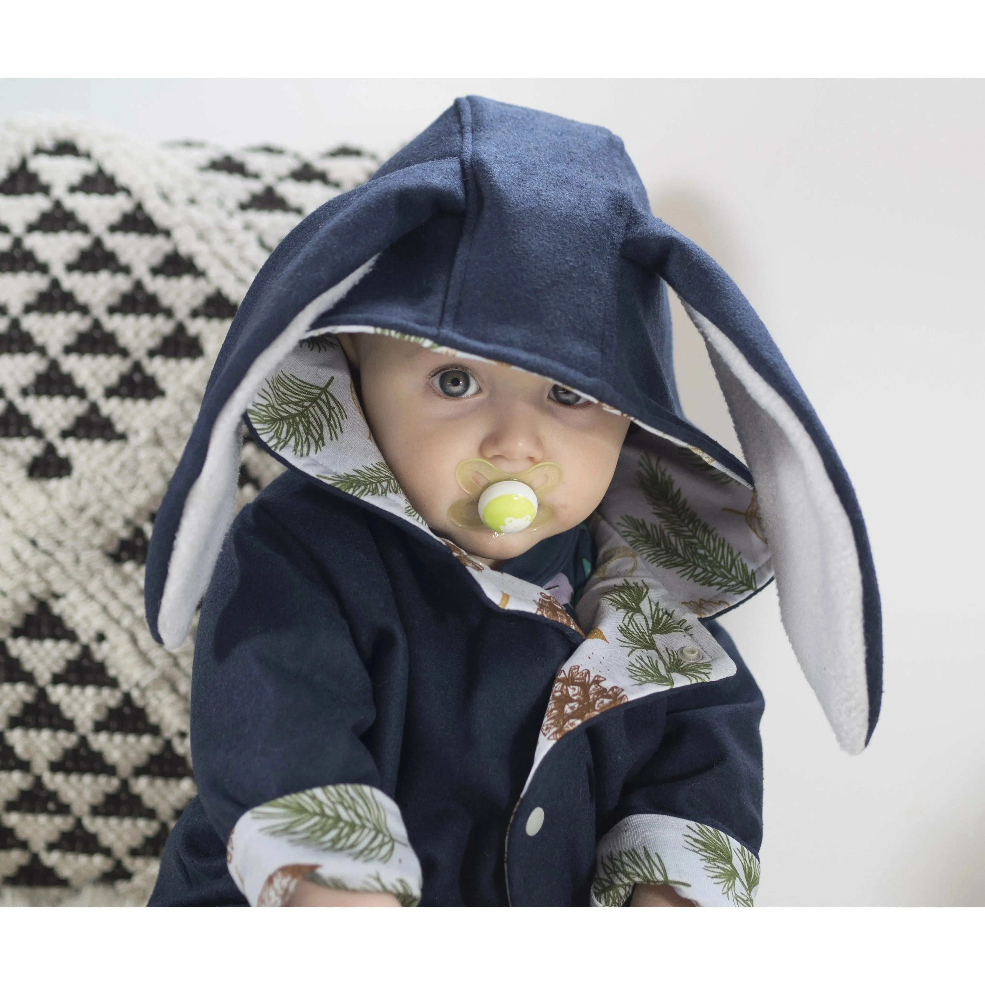 Unisex Navy and Festive Leaves Bunny Jacket