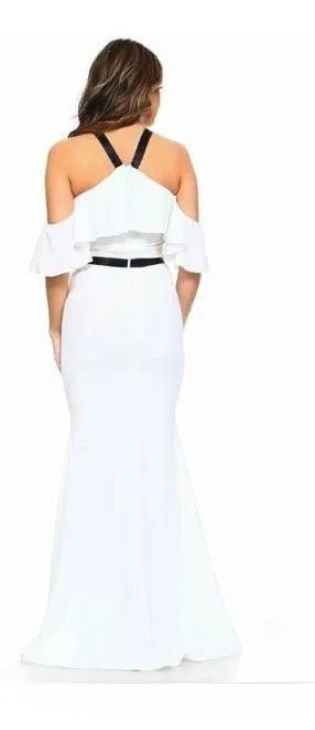 White Ruffled Halter Maxi Dress