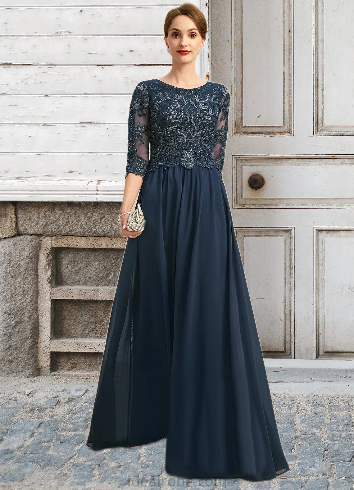 Willow A-line Scoop Floor-Length Chiffon Lace Mother of the Bride Dress With Sequins STKP0021651