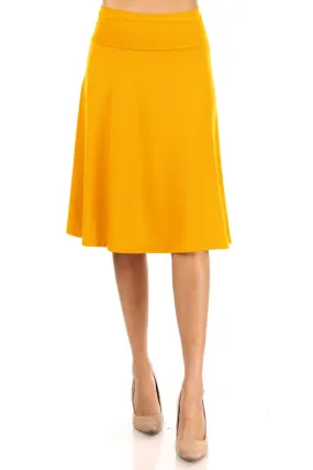 Women's Casual Stretch Basic Foldable High Waist Relaxed Fit A-Line Solid Midi Skirts