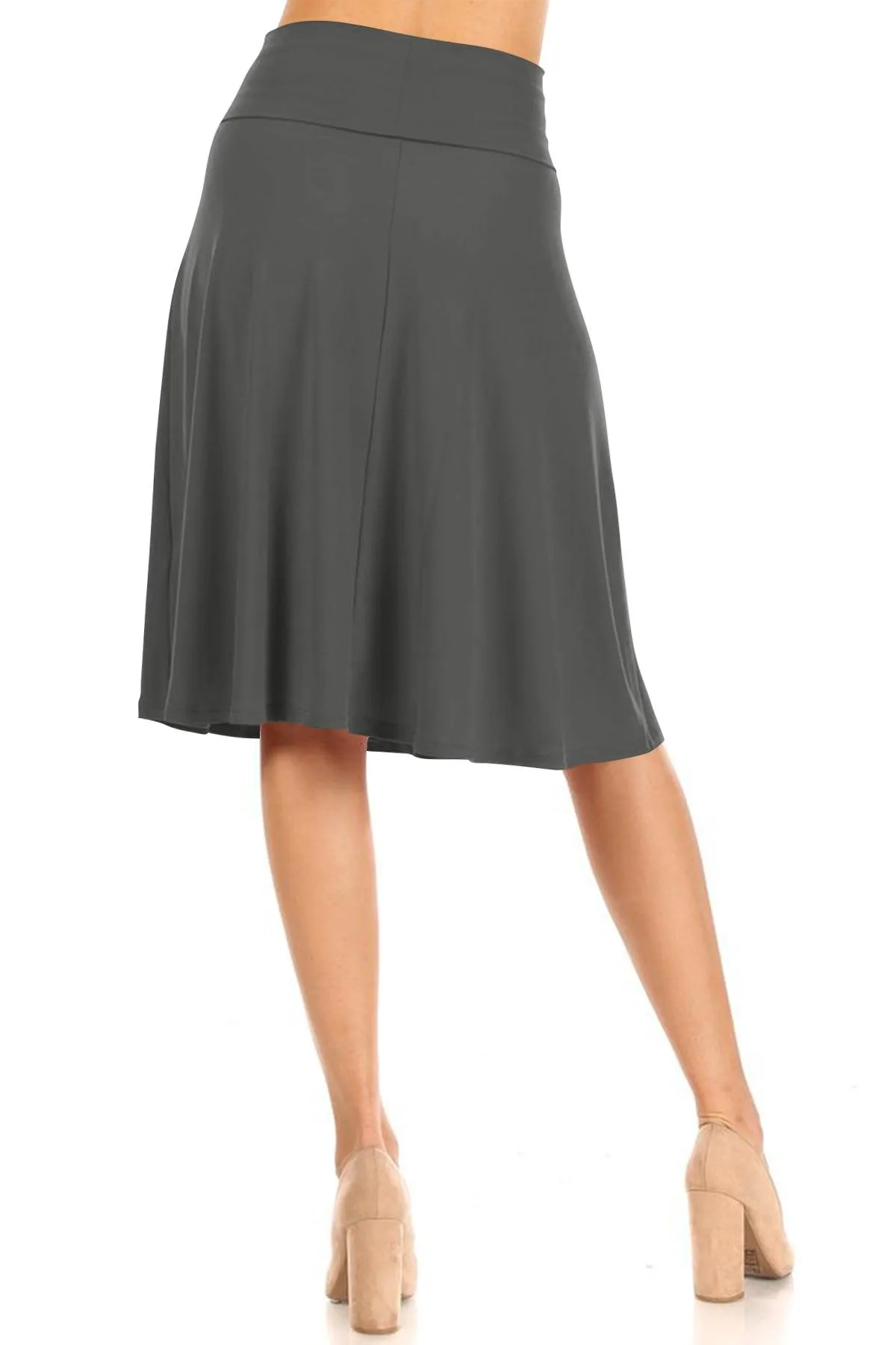 Women's Casual Stretch Basic Foldable High Waist Relaxed Fit A-Line Solid Midi Skirts