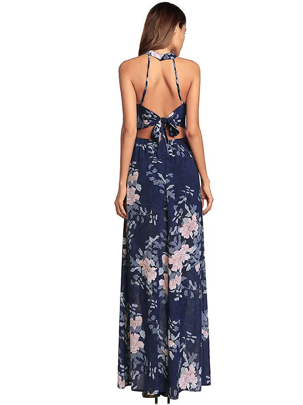 Women's Halter Floral Split long Dress